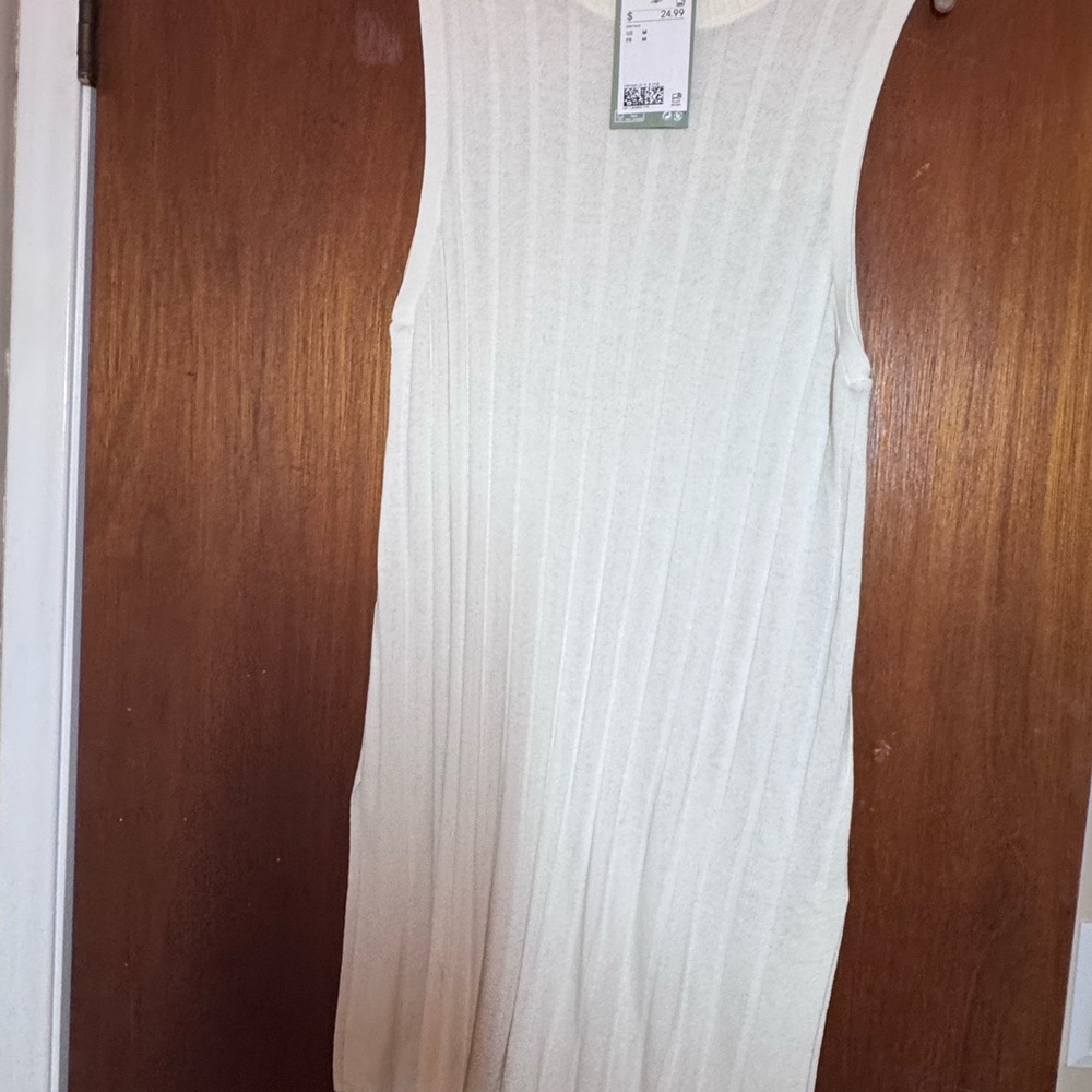 NWT H&M Cream Ribbed Mini Dress - Picture 4 of 4